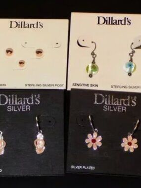 Lot of 5 New w/$72 Tags Dillard's Earrings. Silver Plated & 925 Posts. Floral